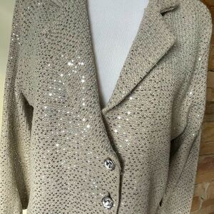 E C I New York silver sequined knit jacket size XL